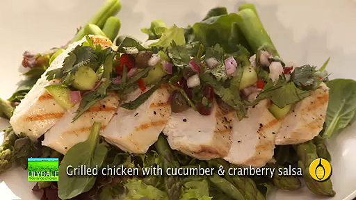 Grilled chicken with cucumber and cranberry salsa