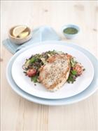 Turkey breast steaks with warm lentil & tomato salad