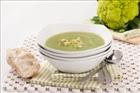 Zesty green broccoflower & witlof soup with vegie salsa verde