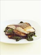 Sweet and Sour Eggplant with Yellowtail Kingfish and Steamed Spinach