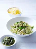 Vegie spaghetti with pesto chicken