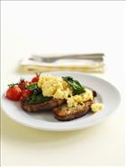 Scrambled Eggs with Ricotta, Tomato and English Spinach
