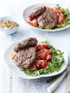 BBQ beef patties with tomato salad